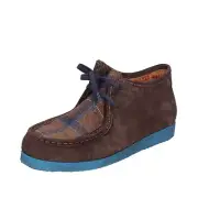 EX977 WALLY WALKER Shoes Men Brown Stivaletti Suede Blue Round Toe No Boot Casu