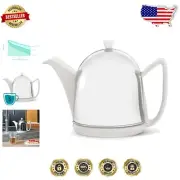 Elegant Cosy Manto Ceramic Teapot - 1L with Stainless Steel Cosy - Spring White