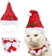 CENZICOM Christmas Costumes for Cat, Santa Hats and Collar with Jingle Bells for Pets Cat Puppy Dog (Medium)