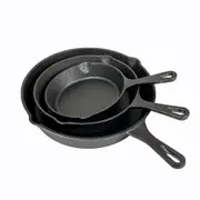 Randy & Travis Machinery Pre Seasoned Cast Iron Skillet Fry Pan Set 3 Pcs Frying Frying & Grill Pans