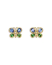 Temple St. Clair 18K Yellow Gold Cl Color Blue Sapphire, Tsavorite & Diamond Butterfly Stud Earrings