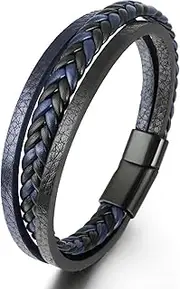 [Generic] Men’s Braided Leather Bracelet – Stylish Magnetic Clasp, Premium Handmade Wristband – Available in 19cm & 21cm for Perfect Fit