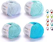 [HobbyMia] Hello Jeans 4 Skeins Different Color Bundle Yarn - Amigurumi Turkish Yarn - 4x50gr,160m/175yds - 55% Cotton & 45% Poliacrylic - Fine (2) - Yarn for Crochet & Knitting (20 - Baby Blue)