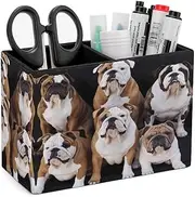 Pen Holder,English Bulldogs Square Pen Holder,Leather Pen Container,Pencil Holder 2 Compartments Suitable for Offices, Homes
