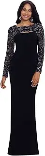 [Betsy & Adam] Women's Long Stretchy Illusion Shrug Beaded Sleeve Sheath Dress