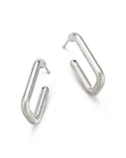 Bloomingdale's Fine Collection Polished Rectangle J Hoop Earrings in Sterling Silver