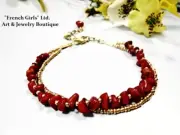 Red Coral Anklet Foot Bracelet Raw Gemstone Boho Bohemian Beach Summer Anklets