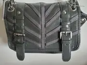 dkny crossbody bag new pewter handle with chain vinyl fabric separate strap gray