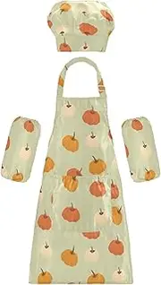 AIXIWAWA Kids Apron Chef Hat Set, Child Kitchen Bib Aprons Adjustable for Cooking Baking Painting (Colorful Pumpkins)