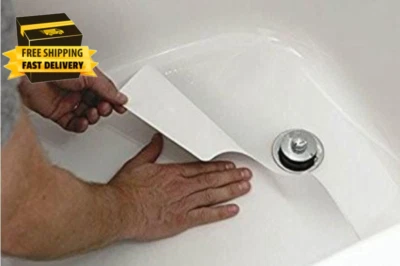 16" X 40" White Adhesive Vinyl anti Slip Non Skid Safety Bath Mat with Drain Cut