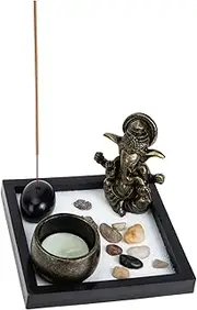 KICHOUSE Japanese Style Desktop Zen Garden Decor Miniature Sandbox Artware for Home Office and Positive Energy