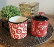 Certified International LORI Cream And Sugar Set Red White And Black Design
