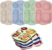 AIYoo 4 PCS Unbreakable Divided Portion Plates, 12 Inch Dishwasher Safe Tray for Adults,Plastic Home Dinner Plate Feeding Food Training,4Colors for Outdoor Camping Picnic BBQ Beach or Every Day Use