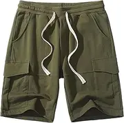 [JEShifangjiusu] Mens Cotton Drawstring Stretch Cargo Short Big and Tall Work Shorts Waist Knee Length Casual Shorts