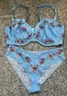 Savage Fenty Blue Dolled Up Lace Cheeky Floral Embroidered Bra Set XL/ 42G