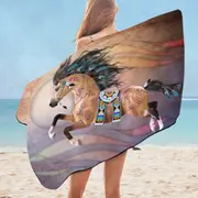 Native American Horse with Native Art Microfiber Beach Towel