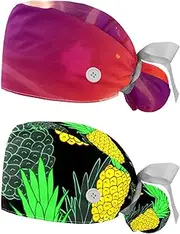 [WOSHJIUK] Working Hat 2 Pack Scrub Caps for Women,Colorful Gradient Texture,Tie Back Cap Adjustable Scrub Hat