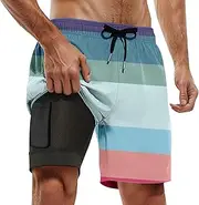 [Generic] Men's Swim Trunks with Compression Liner 2025 Quick Dry Swimsuits Summer Summer Surfing Board Shorts with Pockets