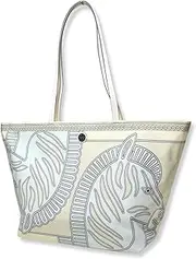 [Tory Burch] Womens Printed Nylon Tote Bag with Silver-Tone Hardware, Large, Zebra Beige