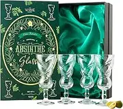 Vintage Crystal Absinthe Glasses | Set of 4 | 6.5 oz Wine Savant - Stemmed Classic With Swiss Bubble Reservoir, Tasting, Nosing & Sipping, Absinthe, Sambuca, Raki, Pastis, Ouzo, Drinking Green Fairy