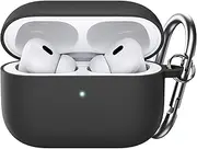 [JETech] Upgraded Silicone Case Cover for AirPods Pro (2nd/1st Generation 2023/2022/2019) with Keychain, Hard PC Interior, Shockproof Protective Skin Shell, Front LED Visible (Black)