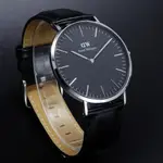 DANIEL WELLINGTON 經典中的珍貴收藏時尚優質皮革手錶-黑+銀殼/40MM-DW00100133