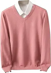 [JEShifangjiusu] Men V Neck Dress Knit Sweater Long Sleeve Casual Slim Fit Pullover Sweater Fashionable Knitted Tops