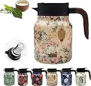 Peshoriadm Teapot, Vintage Floral Pattern Tea-Built-in Infuser, Vintage Floral Pattern Tea Pot, Vintage Tea Pots, Stainless Steel Thermal Carafe with Lid for Hot Drinks (Color B)