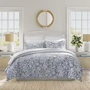 [NAUTICA] Queen Duvet Cover Set, Reversible Cotton Bedding with Matching Shams, Elegant Floral Home Decor (Tortola Blue, Queen)