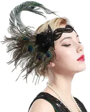 Deluxe Peacock Gatsby Flapper Feather Headband