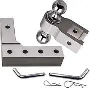 2" Silver Aluminum Dual Ball Mount Adjustable Trailer Tow Hitch Receiver Rv 6"