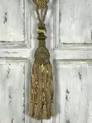 Pair 2 pieces Curtain Tie Backs - 38cm Tassel - Olive / Gold