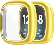Compatible with Fitbit Sense 4/Versa 2 Screen Protector Case Soft Plated TPU All Around Scratch-Proof Screen Protector Cover Shockproof case for Fitbit Sense 2/Versa 4 (Gold)