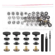 24Set Leather Snap Fasteners Kit 17mm Metal Snaps with 3 Setter Tools Black