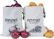 Potato Storage Bag, Reusable Potato and Onion Storage Bag for Pantry, Vegetable Storage Bags with Drawstring Closure and Blackout Liner for Shopping and Storage, 2 Packs (Potato Onion Bag)