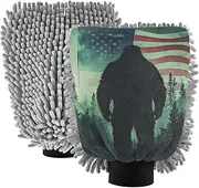 XYMZR Sasquatch Night Forest Absorbent Microfiber Car Wash Mitt, Funny Cute Anime Scratch Free for Cars Cleaning, Home Cleaning Mitts, 2 Pack, 10.24” L x 7.09” W