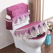 YGMEDQVK(小さな店) 3pcs Toilet Seat Cover with Storage Bag Bathroom Green Blue Closestool Seat Cover Washable Soft Overcoat Toilet Case Toilet seat(Purplish red)