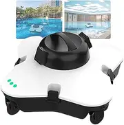 Automatic Robotic Pool Cleaner, Battery Life 150 Minutes, Max Cleaning Area 1000 Square Feet, 7500mah, Max Submersible Depth 3 Meters, with LED Light, for Above Ground Flat Pools