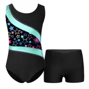 Kids Sleeveless Gymnastics Leotard and Boyshorts Set Practice Outfits Tumbling for Girls blue 13-14 Years