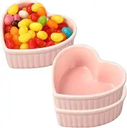 ZCYSRLQIN 3 Pcs Heart Shaped Ramekins, 6 Oz, Pink, Ceramic, Oven & Dishwasher Safe, Valentine's Day & Party Snack Serving Dishes