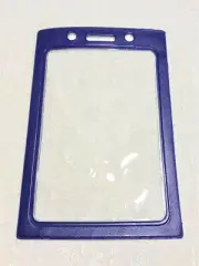 Blue Vertical ID Badge Holder Clear Window w.Vinyl Color Border w.Lanyard Holes