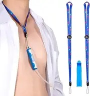 Patented Peritoneal Dialysis Transfer Set Holder for Baxter, PD Catheter Holder Belt Accessories, 2 Adjustable Lanyard Neck Cord and 1 Holder Included, Secure Shower Support for Men and Women (Blue)