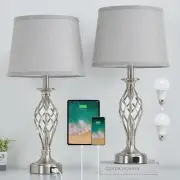 Nightstand Table Lamps for Bedrooms Set of 2 with USB C+A, Bedside Lamps with