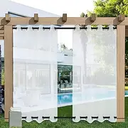 Outdoor Sheer Tab Top Voile Curtains, Waterproof Indoor/Outdoor Blinds for Porch Deck, Pergola, Light Filtering, Set of 2 52x108 Inches (132x275cm) Waterproof Outdoor Sheer Tab Top Voile Curtains