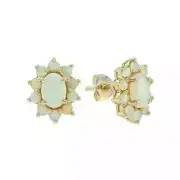 Art Deco Style Lab-Created Diamond Opal Cluster Stud Earrings 14K White GoldFN