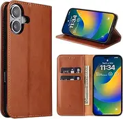GoshukunTech Case for iPhone 16,for iPhone 16 Wallet Cover,6.1 inch,Magnetic Wallet Case Leather Flip Folio Cover with Card Slots-Light Brown