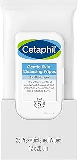 CETAPHIL Gentle Skin Cleansing Cloths, 25 Wipes for all skin types, With Aloe Vera, Niacinamide & Pro-Vitamin B5, Hypoallergenic, Removes impurities and makeup without irritation