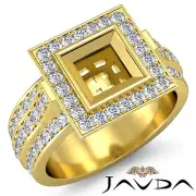 Huge Halo Pave Princess Semi Mount Diamond Engagement Ring 18k Yellow Gold 1.65C