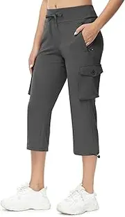 [TBMPOY] Women's Cargo Capris Hiking Pants Lightweight Stretch Quick Dry with Zipper Pockets Cropped Pants Casual Travel