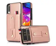 Hidden Card Slot Case for Samsung Galaxy A50, with Leather Loop Strap - Rose Gold